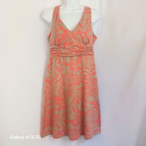 Tommy Bahamas Women's Coral /Beige Twist Back Midi Dress Sz S/P
